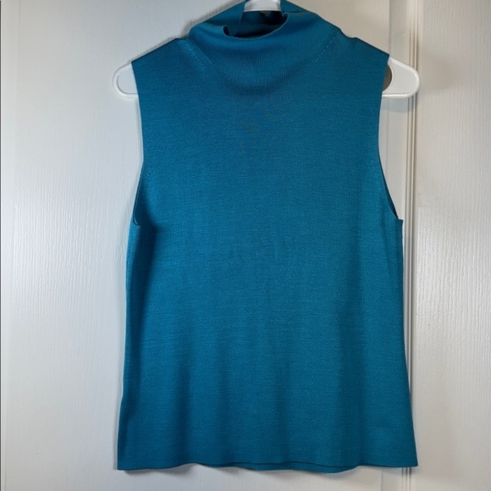 Ann Taylor LOFT Teal Sleeveless Mockneck Blouse 100% Silk Size Large EUC #2016